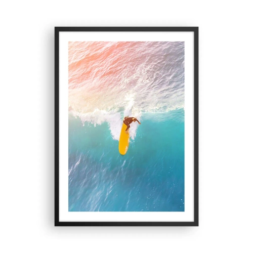 Poster in cornice nera - Un surfista cavalca un'onda sotto i raggi del sole al tramonto - 50x70cm - Il cavaliere dell'oceano - Decorazione murale moderna per soggiorno e camera da letto ARTTOR