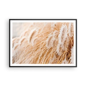 Poster in cornice nera - Primo piano di erbe dorate e delicate alla luce del sole - 100x70cm - Il fruscio dorato dell'erba - Decorazione murale moderna per soggiorno e camera da letto ARTTOR