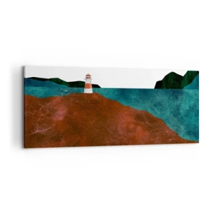 Quadro su tela - Stampe su Tela - Un faro sullo sfondo delle montagne e del mare - 120x50cm - Contemplando il mare - Decorazione murale moderna per soggiorno e camera da letto ARTTOR
