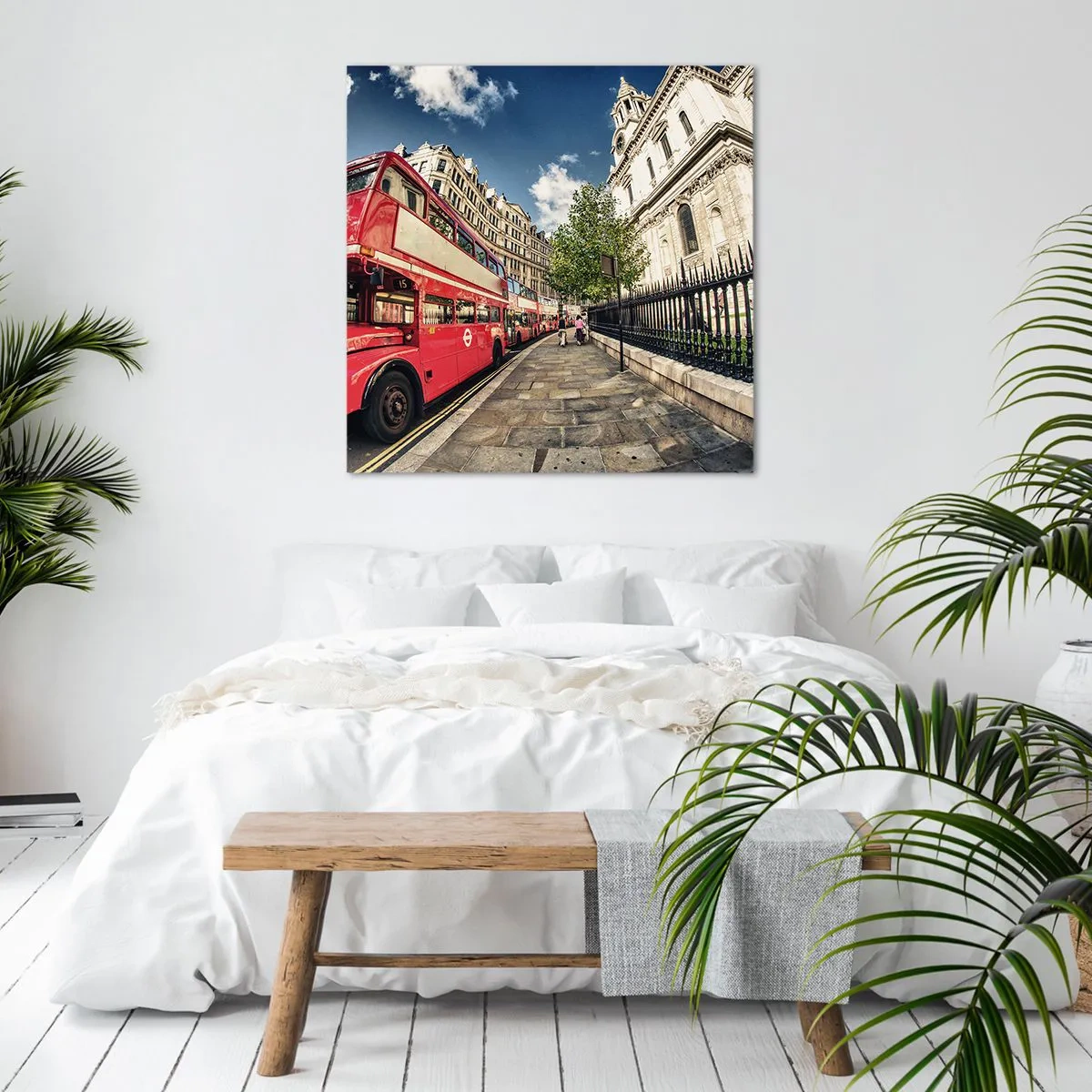 Quadro su tela - Stampe su Tela - Via di Londra in grigio e rosso - 50x50 cm