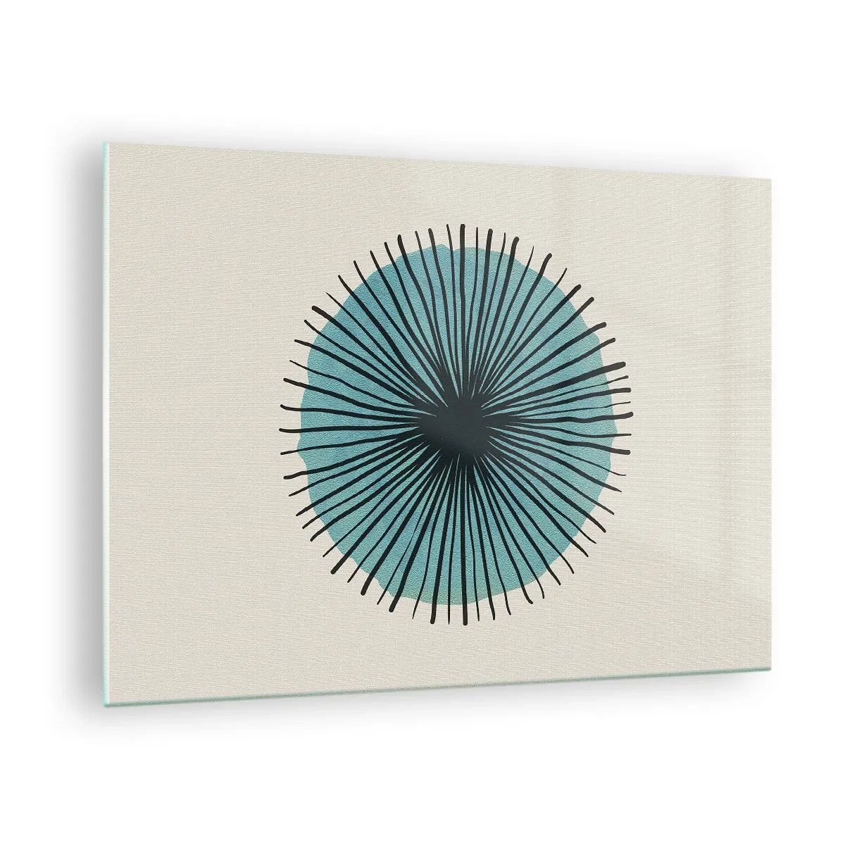 Quadro su vetro - Motivo geometrico nei toni del turchese e del nero - 70x50cm - Radiosamente nel blu - Decorazione murale moderna per soggiorno e camera da letto ARTTOR
