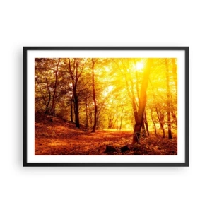 Poster in cornice nera - Radura autunnale alla luce dorata del sole con un sentiero nel bosco - 70x50cm - Verso la radura dorata - Decorazione murale moderna per soggiorno e camera da letto ARTTOR
