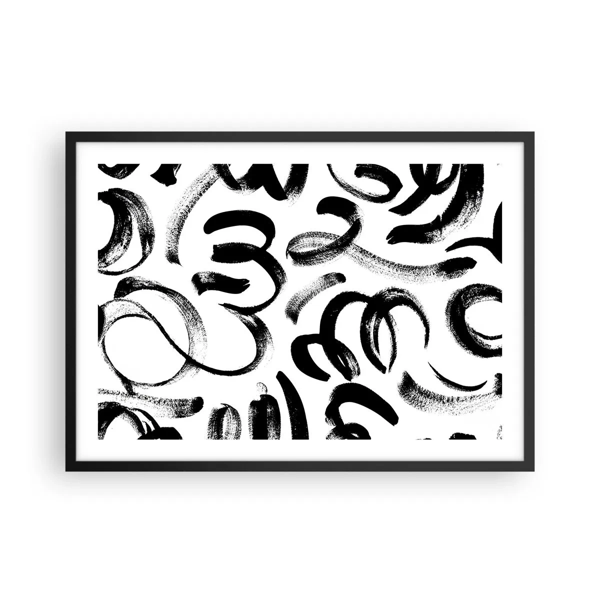 Poster in cornice nera - Pennellate astratte nere su sfondo bianco - 70x50cm - Nero su bianco - Decorazione murale moderna per soggiorno e camera da letto ARTTOR
