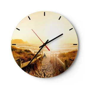 Orologio da parete - Orologio in Vetro - Sentiero sabbioso tra le dune che conduce alla spiaggia al tramonto - 30x30cm - Attraverso la duna, verso il sole - Decorazione murale moderna per soggiorno, cucina e camera da letto ARTTOR