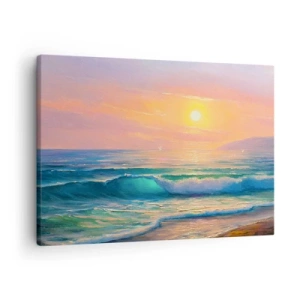 Quadro su tela - Stampe su Tela - Paesaggio marino con tramonto - 70x50cm - Il canto turchese delle onde - Decorazione murale moderna per soggiorno e camera da letto ARTTOR