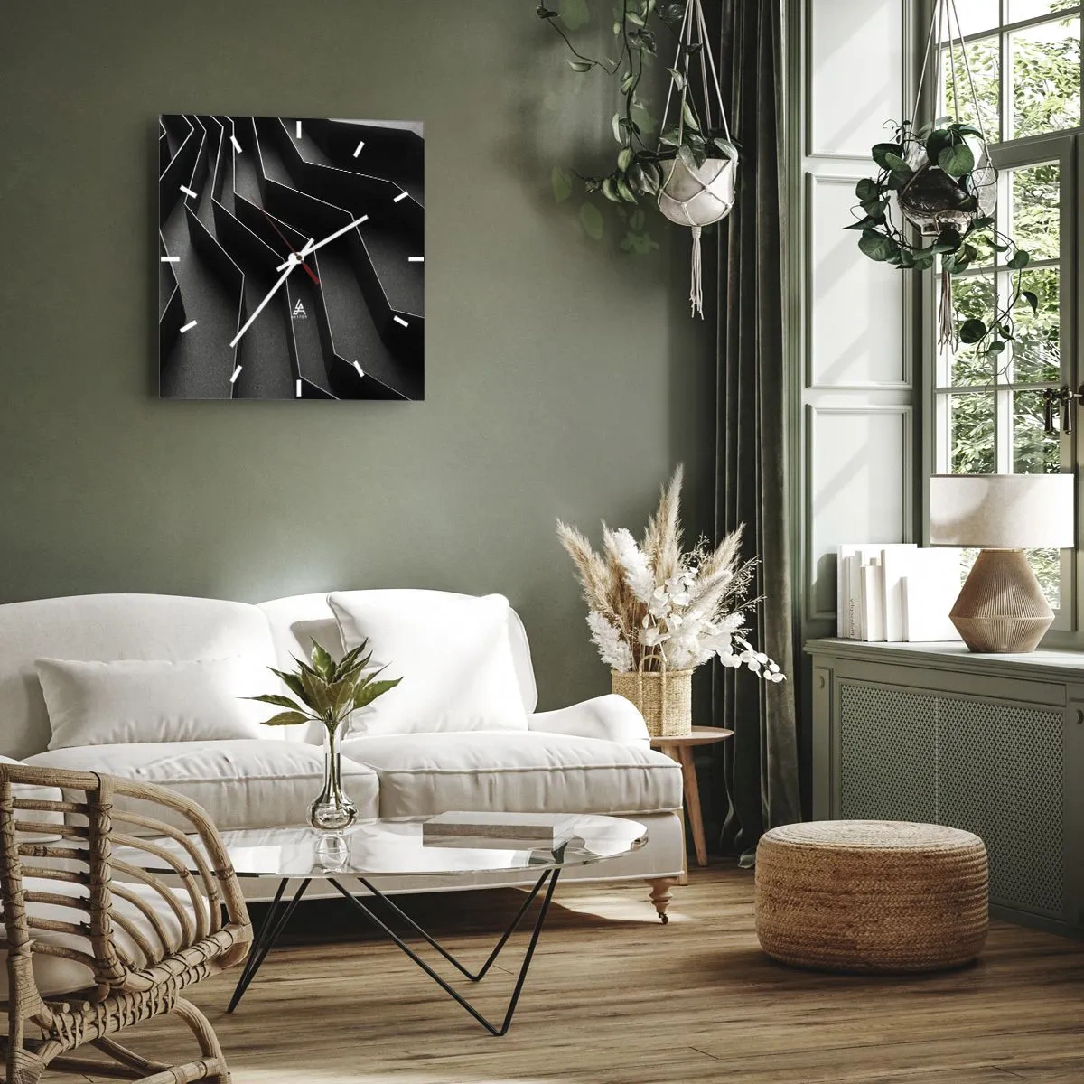 Orologio da parete - Orologio in Vetro - Astrazione in bianco e nero con strutture geometriche - 30x30cm - Ordine tridimensionale - Decorazione murale moderna per soggiorno e camera da letto ARTTOR