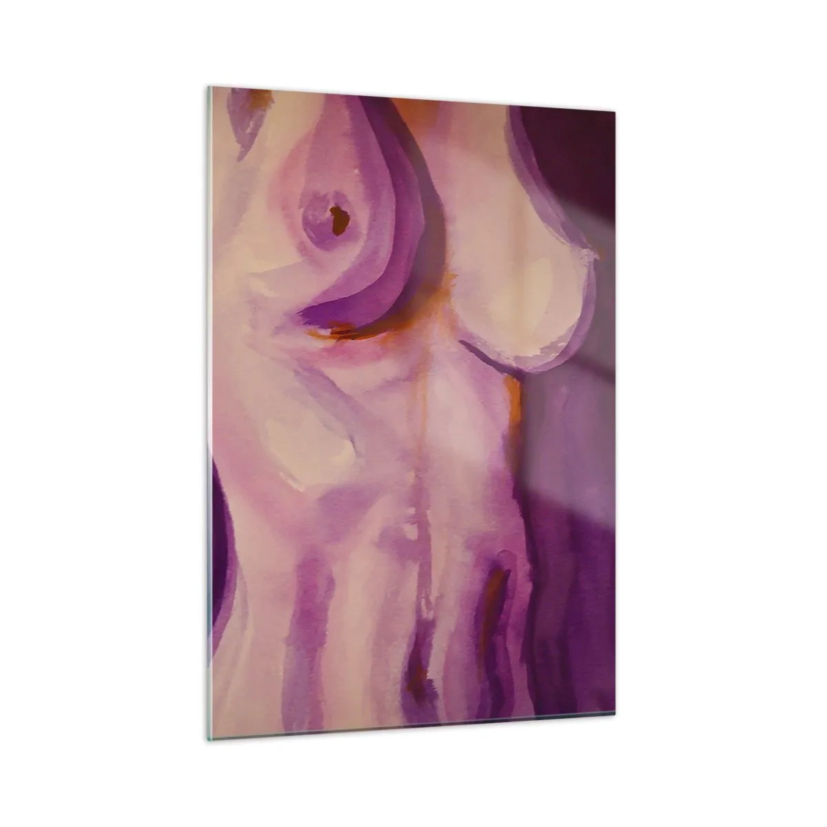 Quadro su vetro - Un'interpretazione artistica delle silhouette femminili nelle tonalità del rosa e del viola. - 50x70cm - Ode alla femminilità - Decorazione murale moderna per soggiorno e camera da letto ARTTOR