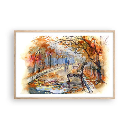 Poster in cornice rovere chiaro - Passeggiando insieme l'autunno - 91x61 cm