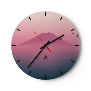 Orologio da parete - Orologio in Vetro - Una montagna al tramonto con sfumature rosa e viola - 30x30cm - Viandanti sopra le nuvole - Decorazione murale moderna per soggiorno, cucina e camera da letto ARTTOR