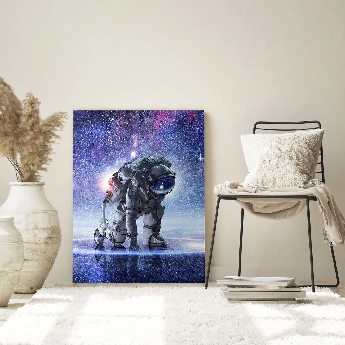 Quadro su vetro - Astronauta in un paesaggio galattico - 80x120cm - Il cielo stellato sopra di me - Decorazione murale moderna per soggiorno e camera da letto ARTTOR