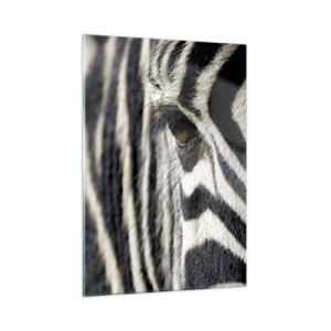 Quadro su vetro - Primo piano dell'occhio di una zebra e delle sue strisce bianche e nere - 50x70cm - Ritratto a strisce - Decorazione murale moderna per soggiorno e camera da letto ARTTOR