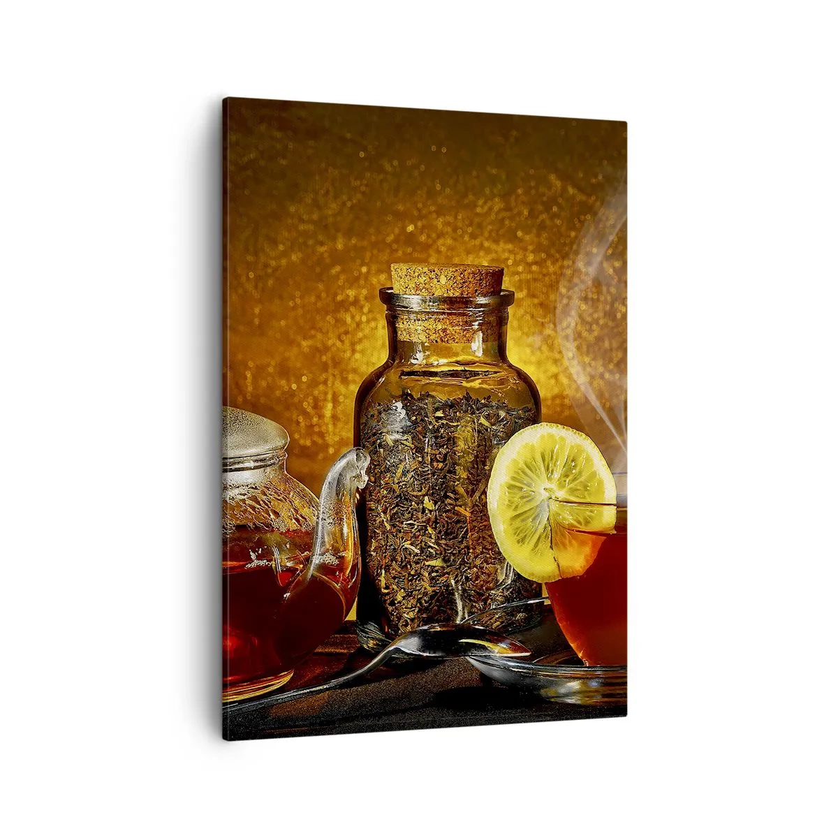 Quadro su tela - Stampe su Tela - Tè in una brocca di vetro con limone e tè sfuso - 50x70cm - Nello stile dei maestri olandesi - Decorazione murale moderna per soggiorno e camera da letto ARTTOR