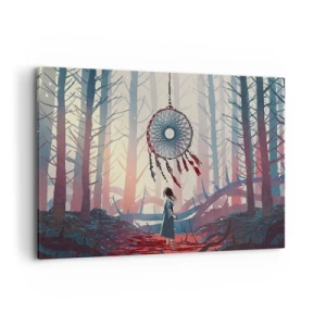 Quadro su tela - Stampe su Tela - Scena di foresta con un gigantesco acchiappasogni - 120x80cm - Il rituale segreto della felicità - Decorazione murale moderna per soggiorno e camera da letto ARTTOR