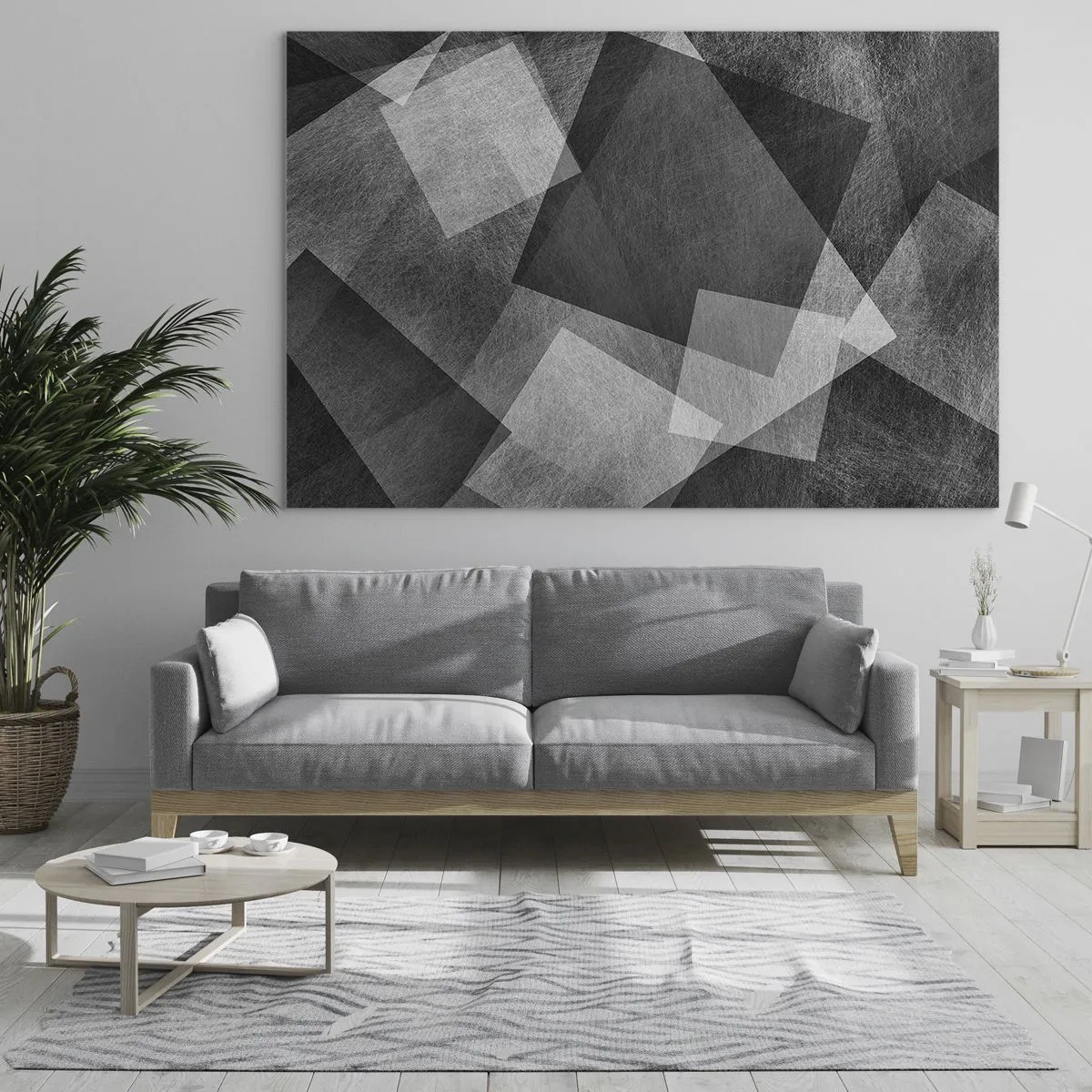 Quadro su vetro - Astrazione geometrica nei toni del nero, bianco e grigio - 120x80cm - Simbolo eterno di ordine e durata - Decorazione murale moderna per soggiorno e camera da letto ARTTOR