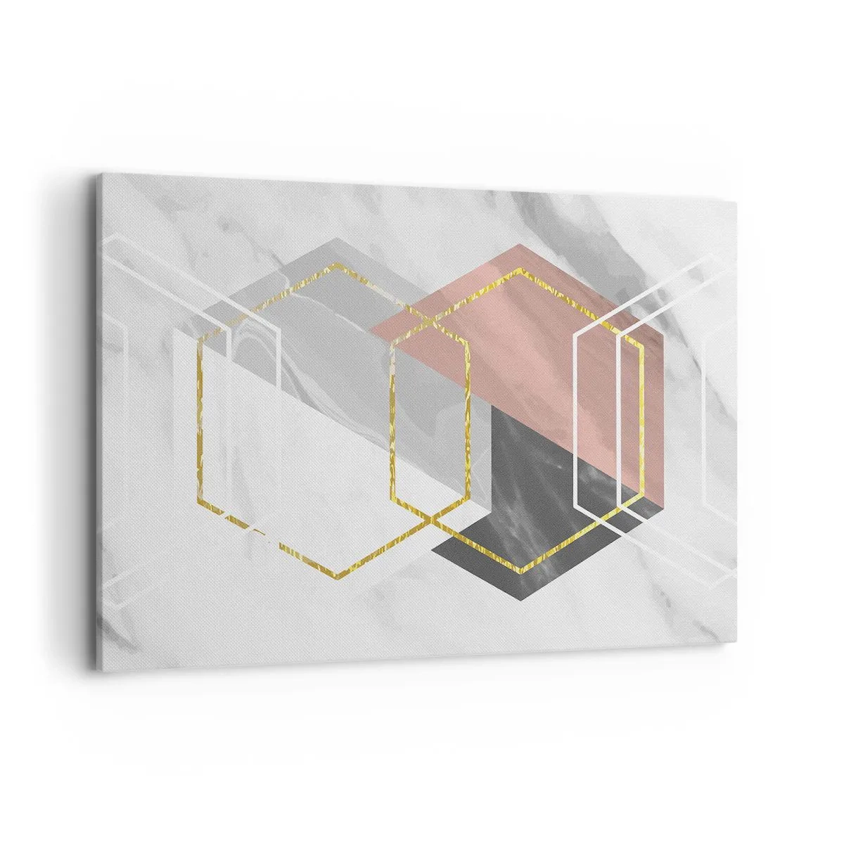 Quadro su tela - Stampe su Tela - Figure geometriche con accenti in oro e marmo - 100x70cm - Composizione a catena - Decorazione murale moderna per soggiorno e camera da letto ARTTOR