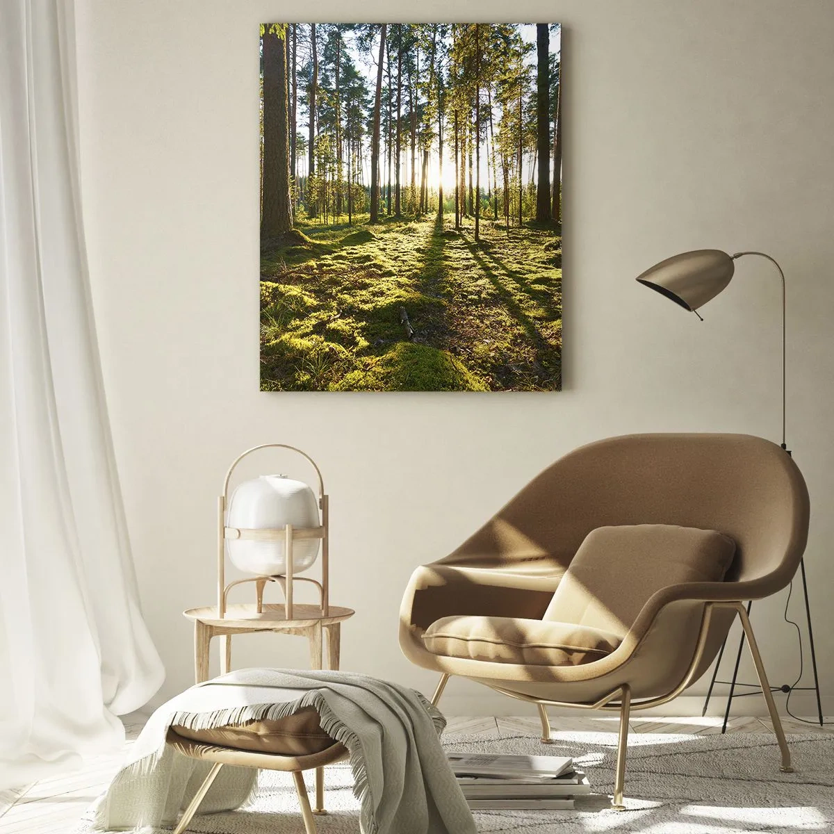 Quadro su vetro - Foresta verde illuminata dalla luce del sole sul muschio - 70x100cm - …dopo sette foreste - Decorazione murale moderna per soggiorno e camera da letto ARTTOR