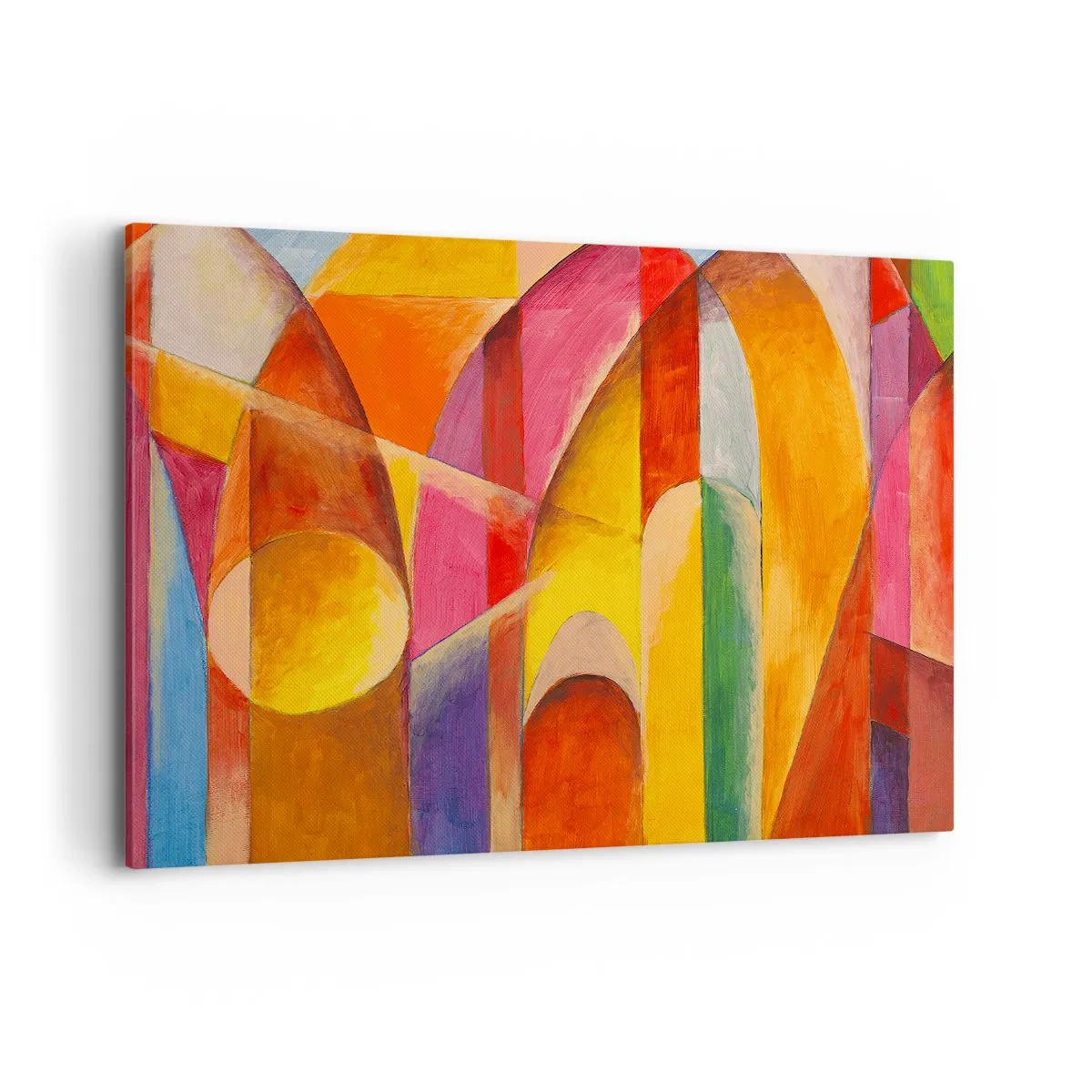 Quadro su tela - Stampe su Tela - Una composizione astratta ricca di forme geometriche colorate. - 100x70cm - La cattedrale del sole - Decorazione murale moderna per soggiorno e camera da letto ARTTOR