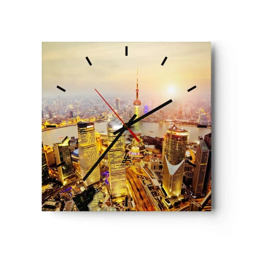 Orologio da parete - Orologio in Vetro - Panorama della città con grattacieli al tramonto - 30x30cm - Sogno asiatico - Decorazione murale moderna per soggiorno e camera da letto ARTTOR