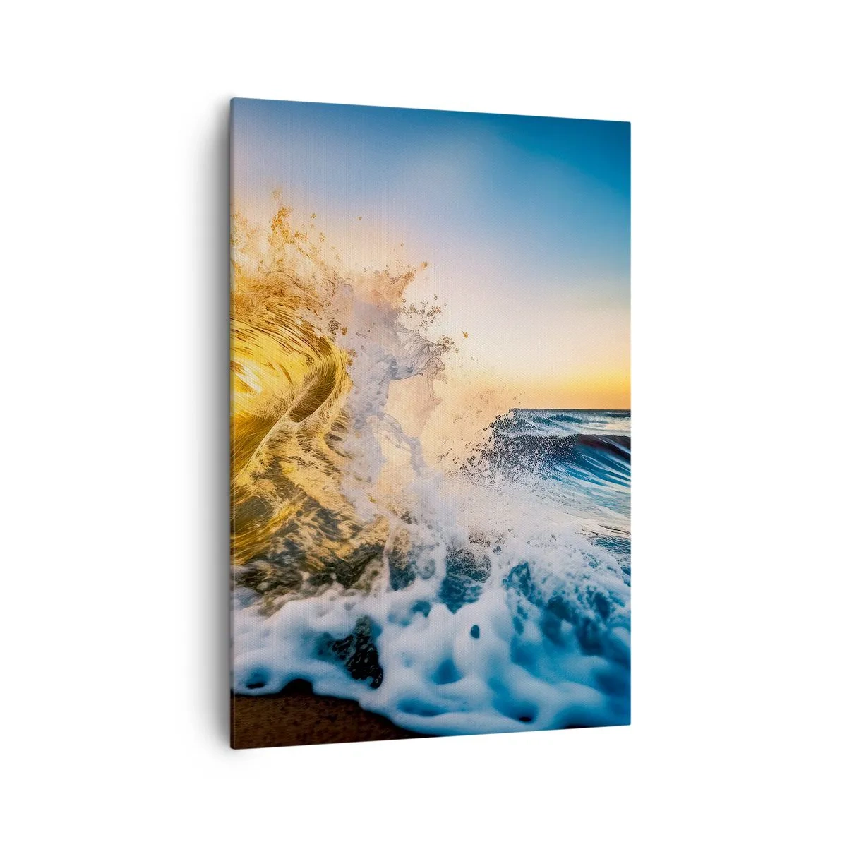 Quadro su tela - Stampe su Tela - Un'onda dorata sullo sfondo del sole al tramonto - 70x100cm - Gioco sulla sabbia - Decorazione murale moderna per soggiorno e camera da letto ARTTOR