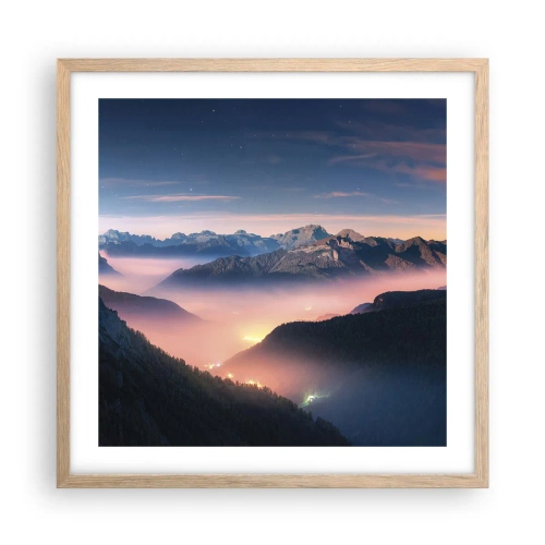 Poster in cornice rovere chiaro - La luce nelle valli - 50x50 cm