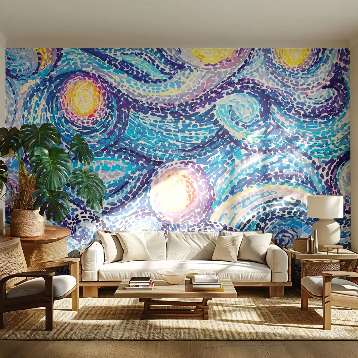 Fotomurali Premium Canvas - Un'interpretazione artistica del cielo stellato nello stile di Van Gogh - 100x70cm - Dal quadro di Van Gogh - Decorazione murale moderna per soggiorno e camera da letto ARTTOR