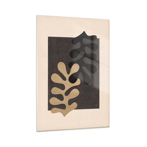 Quadro su vetro - Forme astratte in nero e beige su uno sfondo geometrico - 50x70cm - Assenza e completamento - Decorazione murale moderna per soggiorno e camera da letto ARTTOR