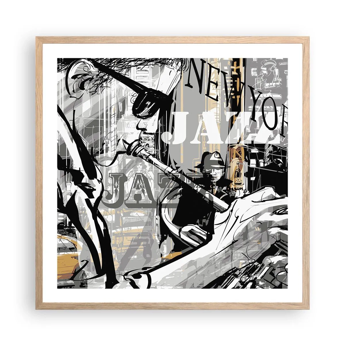 Poster in cornice rovere chiaro - Al ritmo di New York - 60x60 cm