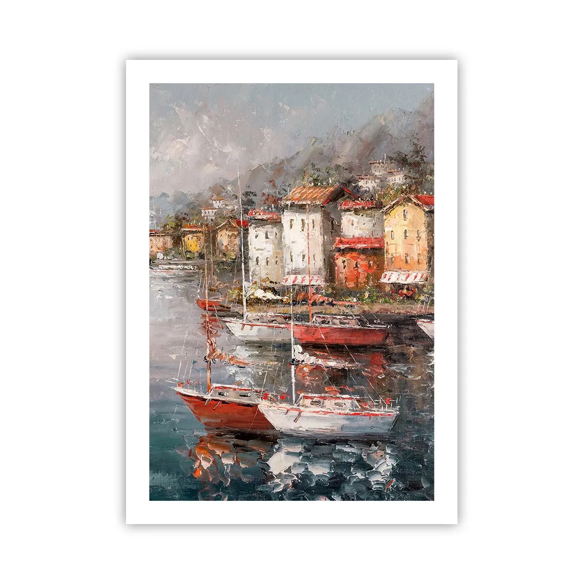 Poster - Un porto pittoresco con barche a vela in stile impressionista - 50x70cm - Molo romantico - Decorazione murale moderna per soggiorno e camera da letto ARTTOR