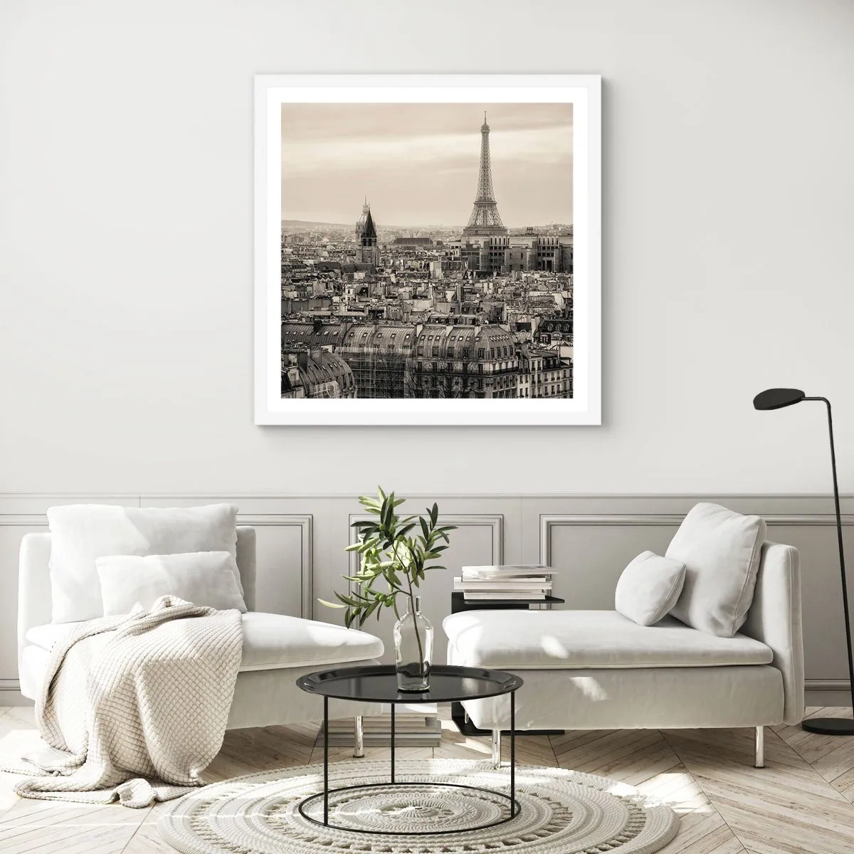 Poster in cornice bianca - Sui tetti di Parigi - 30x30 cm