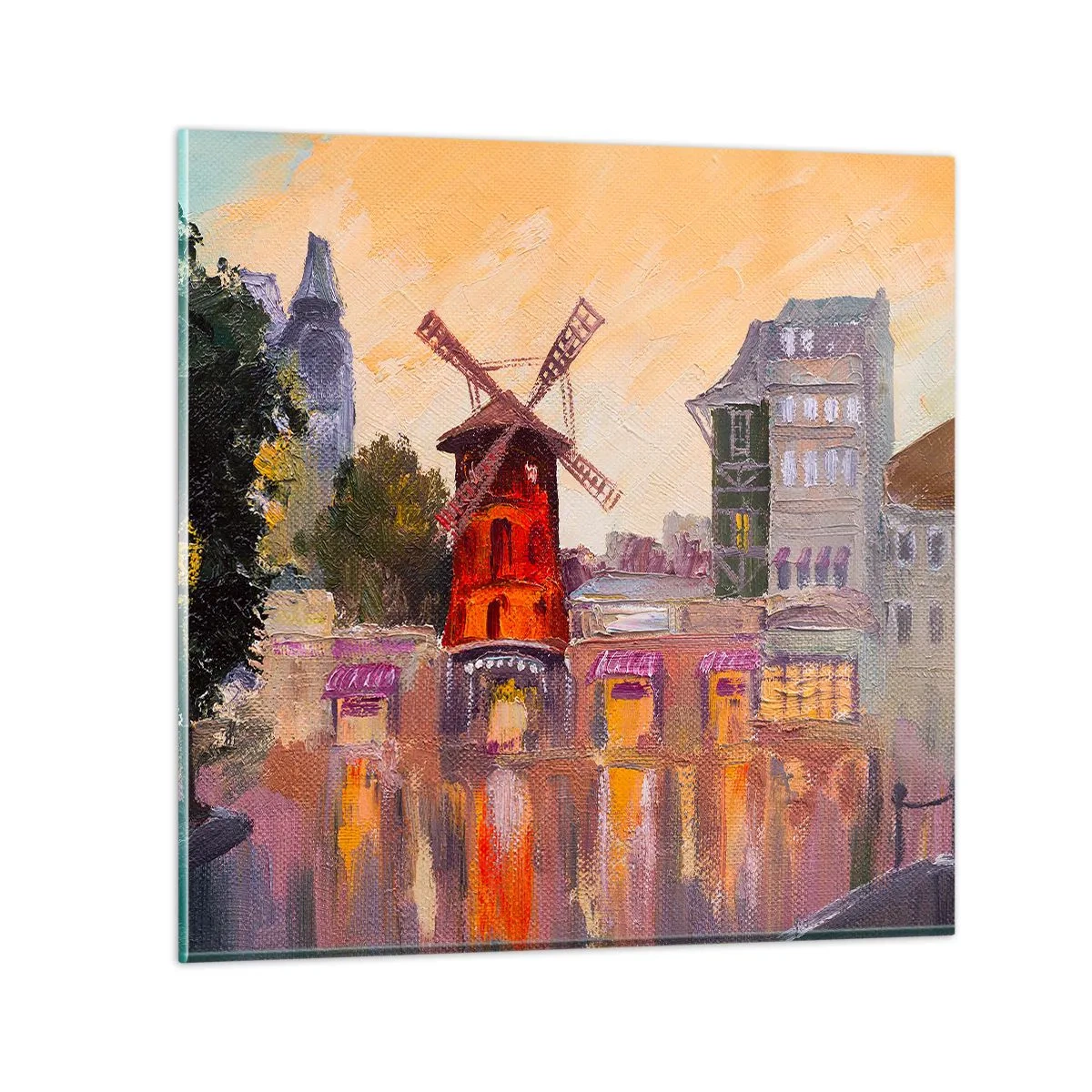 Quadro su vetro - Le icone di Parigi: il Moulin Rouge - 60x60 cm