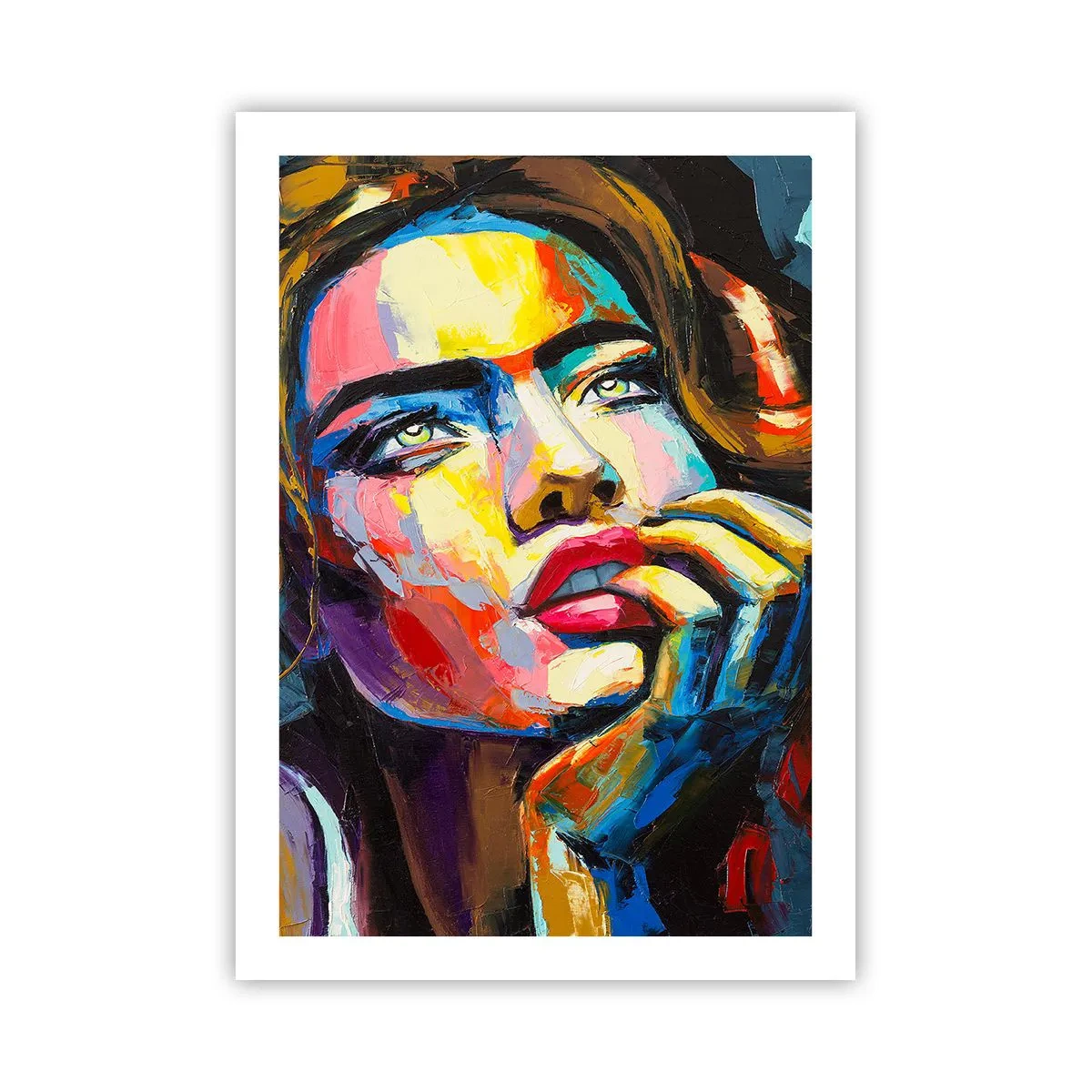 Poster - Un ritratto di donna sorprendente e colorato, in uno stile espressivo. - 50x70cm - I sogni come uccelli planano nel cielo - Decorazione murale moderna per soggiorno e camera da letto ARTTOR