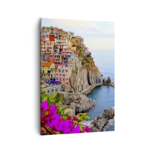 Quadro su tela - Stampe su Tela - Case colorate su una scogliera a picco sul mare in un paesaggio pittoresco - 50x70cm - La città che ride - Decorazione murale moderna per soggiorno e camera da letto ARTTOR