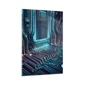 Quadro su vetro - Circuito stampato tecnologico con tracce illuminate - 80x120cm - Sto pensando qualcosa... - Decorazione murale moderna per soggiorno e camera da letto ARTTOR