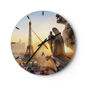 Orologio da parete - Orologio in Vetro - Panorama della città al tramonto con vista sulla torre e sulle sculture - 30x30cm - Tante cose sono cambiate... - Decorazione murale moderna per soggiorno, cucina e camera da letto ARTTOR