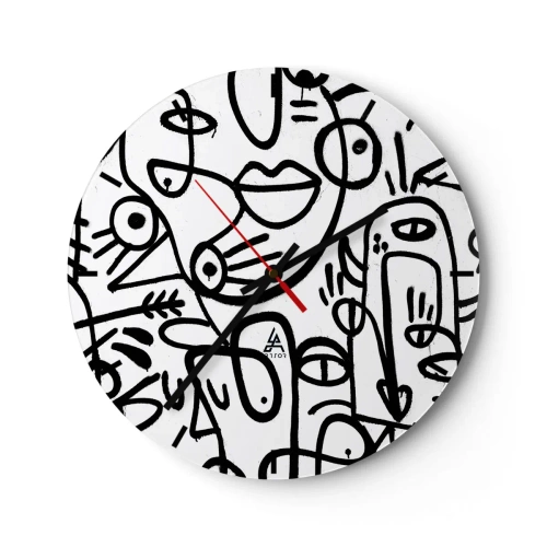 Orologio da parete - Orologio in Vetro - Volti astratti su sfondo bianco - 30x30cm - Volti e miraggi - Decorazione murale moderna per soggiorno, cucina e camera da letto ARTTOR