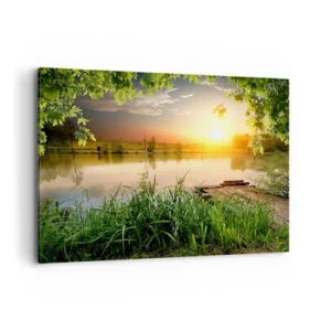 Quadro su tela - Stampe su Tela - Paesaggio verde con un lago al tramonto - 120x80cm - Paesaggio incorniciato di verde - Decorazione murale moderna per soggiorno e camera da letto ARTTOR