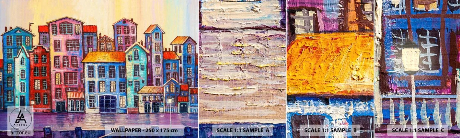 Campione Di Fotomurale Standard Eco - Una città da favola - Pezzo, Case popolari, Città - 100x30 cm