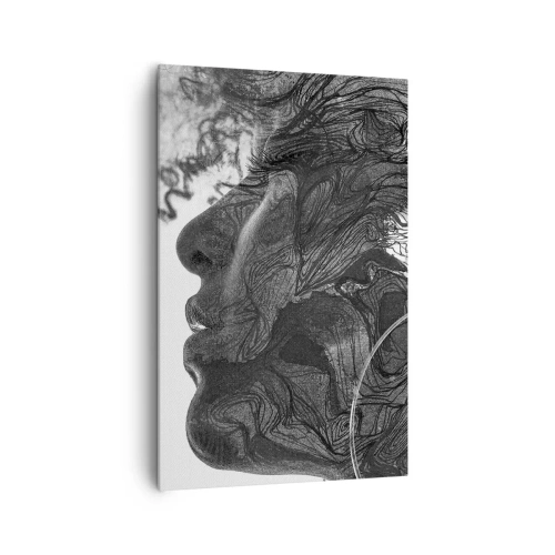 Quadro su tela - Stampe su Tela - Volto astratto in bianco e nero con linee dinamiche. - 80x120cm - Aggrovigliata nei sogni - Decorazione murale moderna per soggiorno e camera da letto ARTTOR