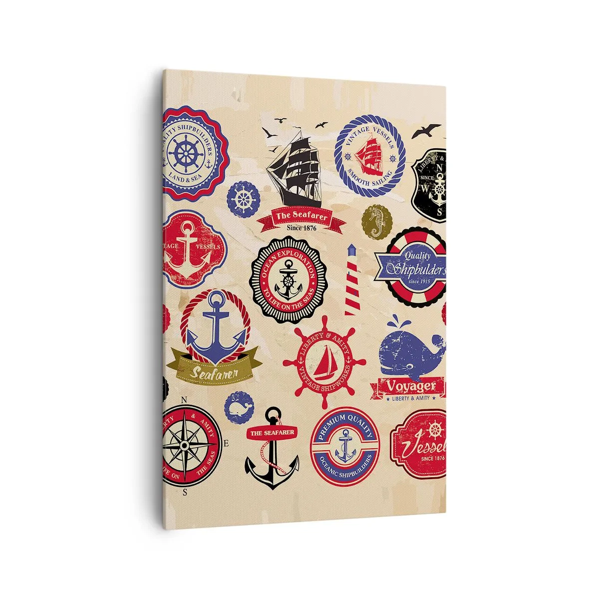 Quadro su tela - Stampe su Tela - Una raccolta di grafici e simboli nautici su uno sfondo chiaro - 70x100cm - Fratellanza di vela - Decorazione murale moderna per soggiorno e camera da letto ARTTOR