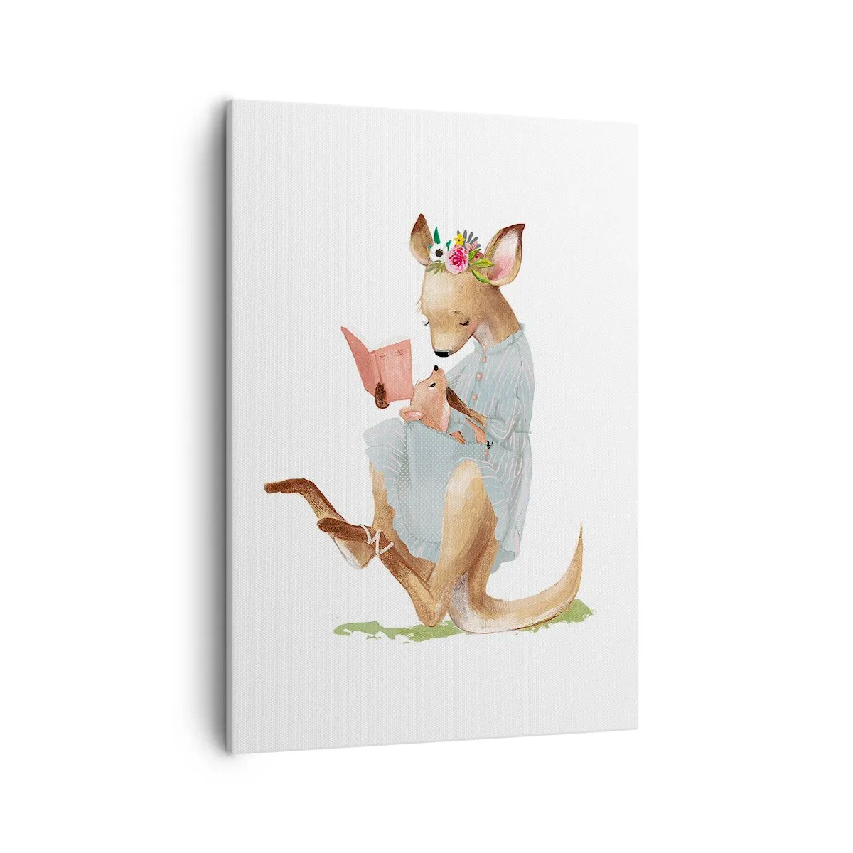 Quadro su tela - Stampe su Tela - Kanga legge un libro con un bambino - 50x70cm - Mamma, leggimi - Decorazione murale moderna per soggiorno e camera da letto ARTTOR