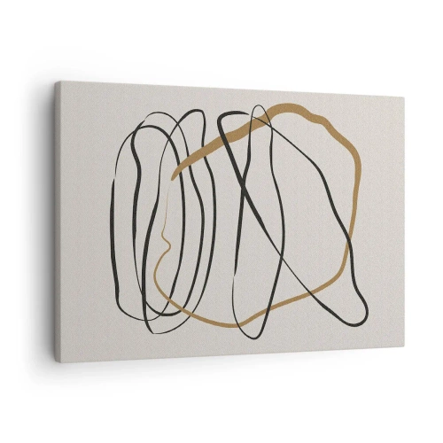 Quadro su tela - Stampe su Tela - Linee artistiche in nero e oro su uno sfondo chiaro - 70x50cm - Composizione: danza intricata - Decorazione murale moderna per soggiorno e camera da letto ARTTOR