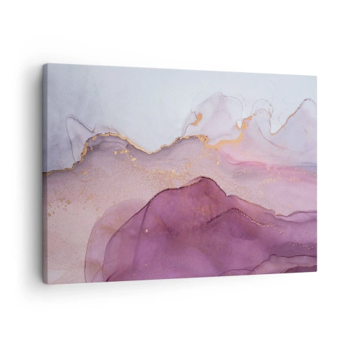 Quadro su tela - Stampe su Tela - Una composizione astratta nei toni del viola e dell'oro. - 70x50cm - Onde di lilla e viola - Decorazione murale moderna per soggiorno e camera da letto ARTTOR