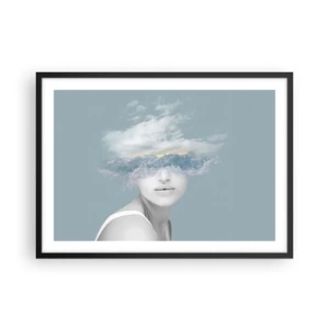 Poster in cornice nera - Ritratto di una donna con il viso nascosto dietro nuvole e onde - 70x50cm - Con la testa tra le nuvole - Decorazione murale moderna per soggiorno e camera da letto ARTTOR
