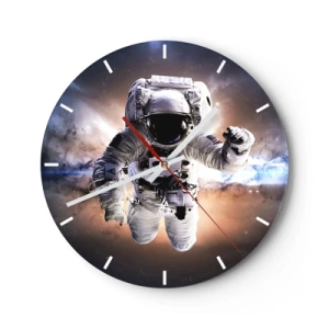 Orologio da parete - Orologio in Vetro - Un astronauta che fluttua nello spazio - 30x30cm - Saluti dal cosmo - Decorazione murale moderna per soggiorno, cucina e camera da letto ARTTOR