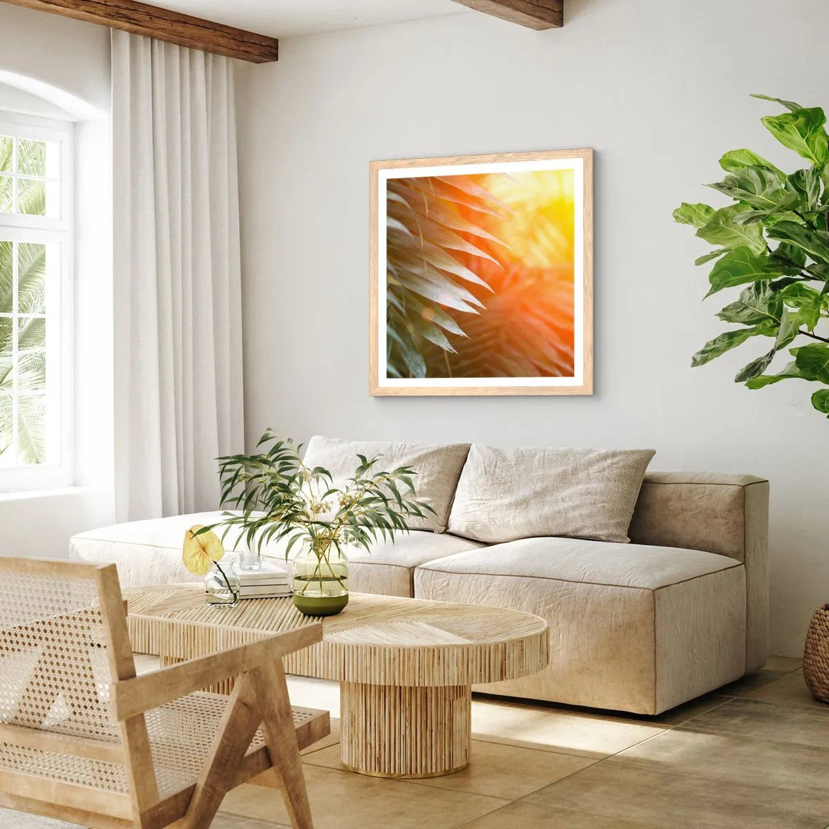 Poster in cornice rovere chiaro - L'alba nella giungla - 40x40 cm