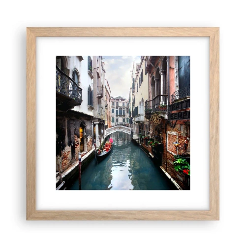 Poster in cornice rovere chiaro - Paesaggio veneziano con gondola e ponte - 30x30 cm