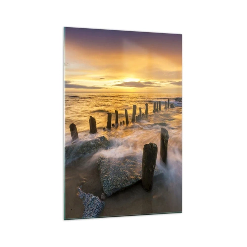 Quadro su vetro - Tramonto sul mare con i resti di un vecchio molo - 70x100cm - La bellezza selvatica del Baltico - Decorazione murale moderna per soggiorno e camera da letto ARTTOR