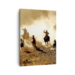 Quadro su tela - Stampe su Tela - Cowboy a cavallo in azione nel terreno desertico - 50x70cm - Il vero Far West - Decorazione murale moderna per soggiorno e camera da letto ARTTOR