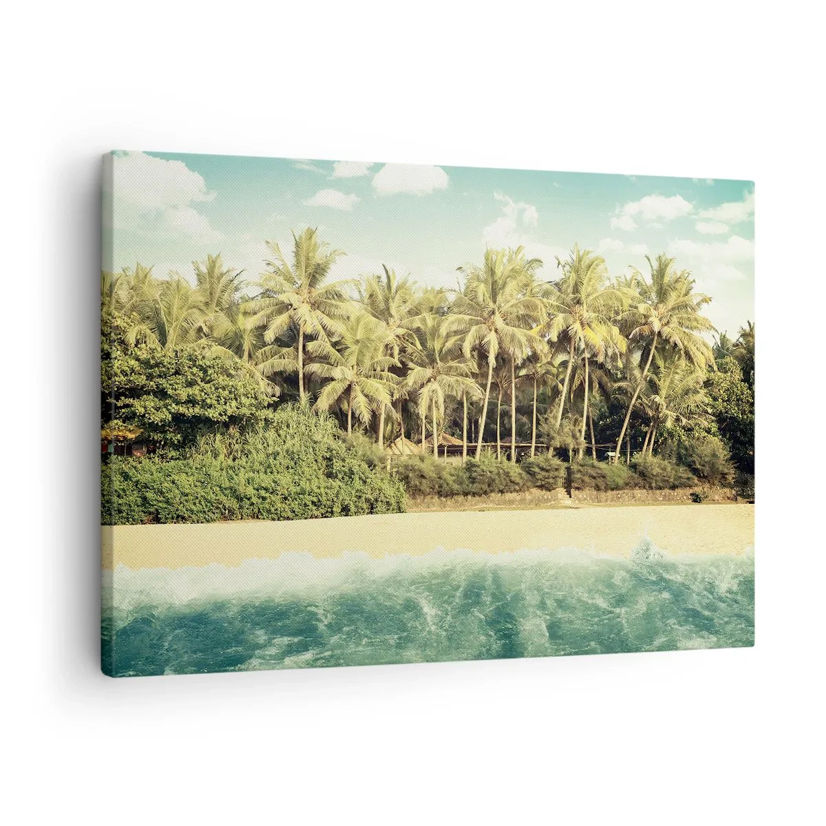 Quadro su tela - Stampe su Tela - Spiaggia tropicale con palme e mare turchese - 70x50cm - Forse qui? - Decorazione murale moderna per soggiorno e camera da letto ARTTOR