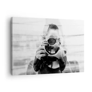 Quadro su tela - Stampe su Tela - Ritratto in bianco e nero con doppia esposizione di un fotografo - 70x50cm - Il creatore e il materiale - Decorazione murale moderna per soggiorno e camera da letto ARTTOR